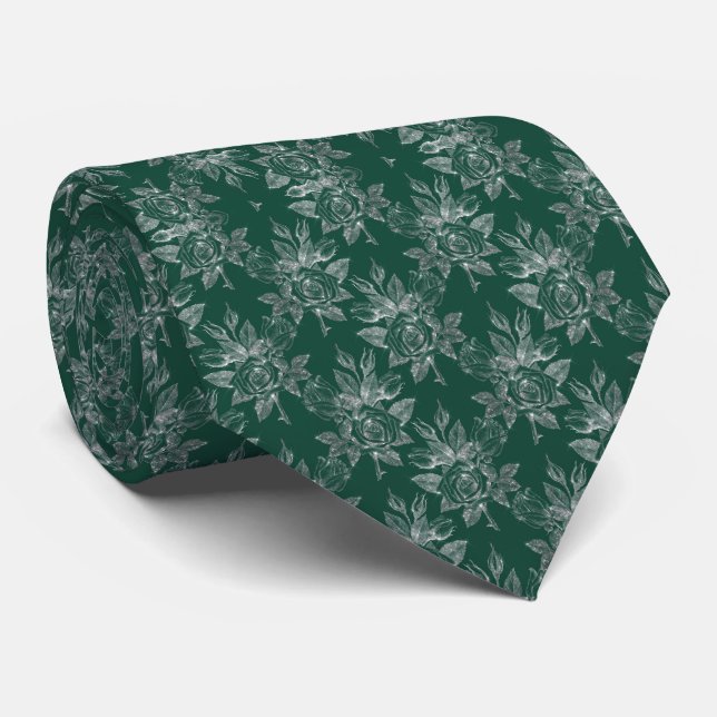 Cravate Chic Floral Emerald Mariage argent (Roulé)