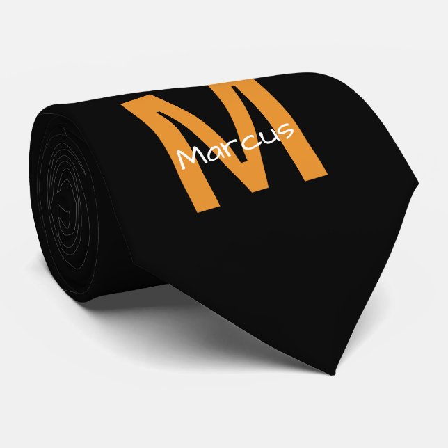 Cravate Chic Monogramme noir orange (Roulé)