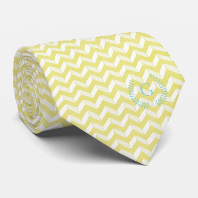 Cravate Chic Pastel Yellow Teal Chevron Custom (Roulé)