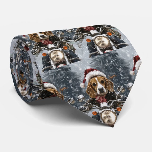 Cravate Chien Beagle à moto Noël (Roulé)