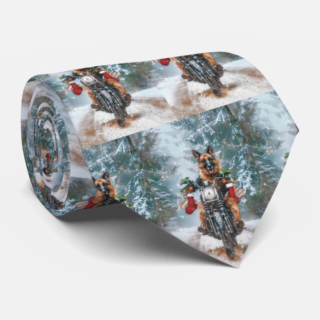 Cravate Chien berger allemand équitation moto Noël (Roulé)