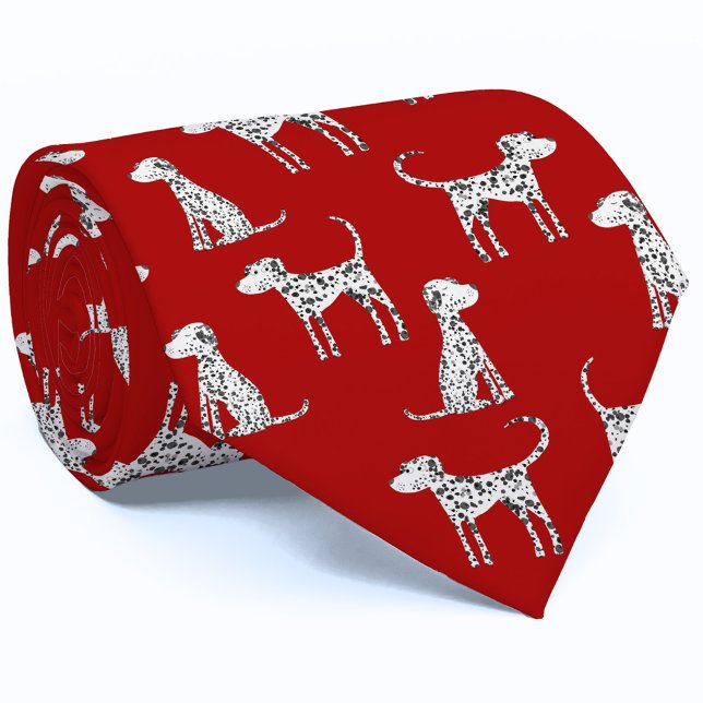 Cravate Chien dalmate rouge (Red Dalmatian Dog tie)