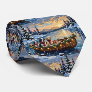 Cravate Chien de berger anglais ancien Noël Bateau Fêtes