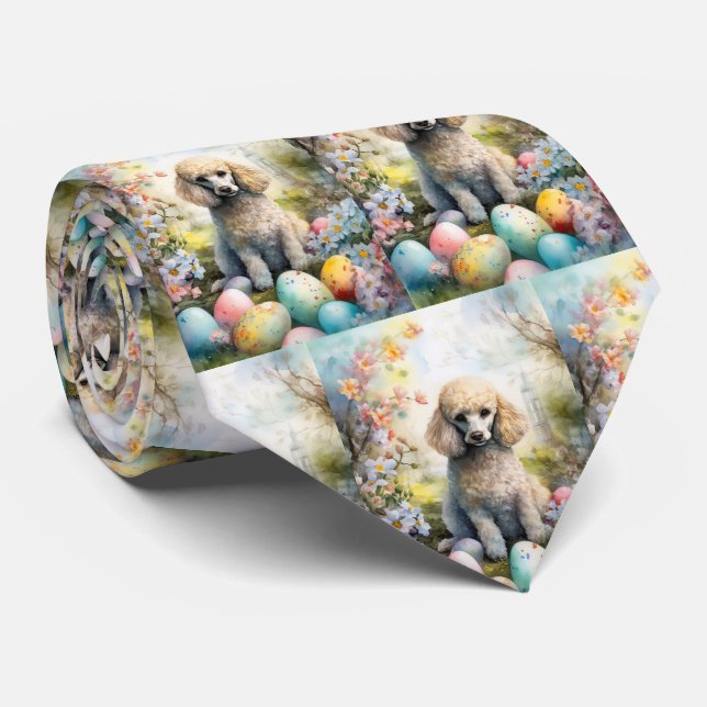 Cravate Chien de caniche avec Oeufs de Pâques Fête (Roulé)