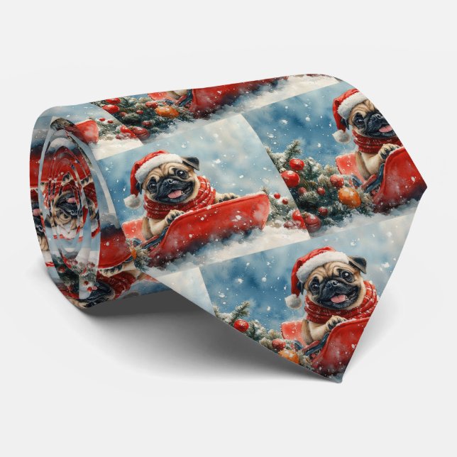 Cravate Chien de carlin dans la boue Laisser il neige Noël (Roulé)