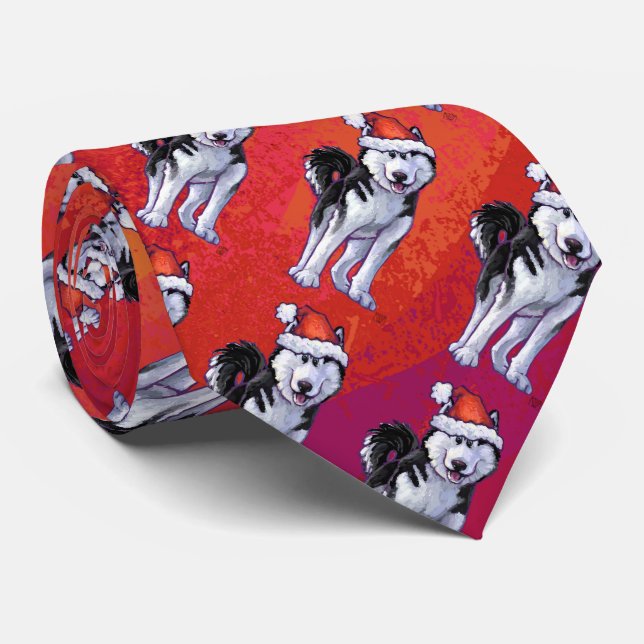 Cravate Chien de traîneau dans le casquette de Père Noël (Roulé)