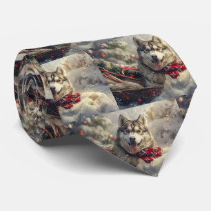 Cravate Chien Husky Sibérien Noël Festif