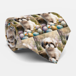 Cravate Chien Malti Tzu avec vacances de œufs de Pâques