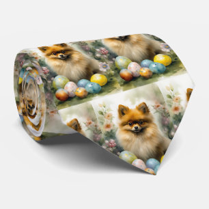 Cravate Chien Poméranie avec œufs de Pâques Fête