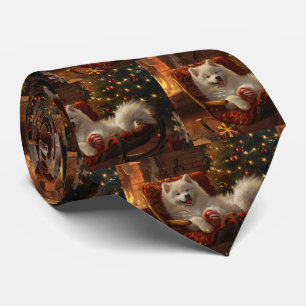 Cravate Chien Samoyède Fête de Noël