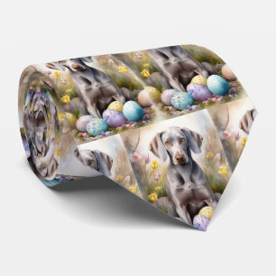 Cravate Chien Weimaraner avec œufs de Pâques Fête