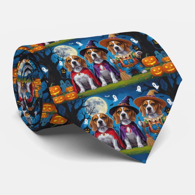 Cravate Chiens beagles Citrouille Halloween Drôle (Roulé)