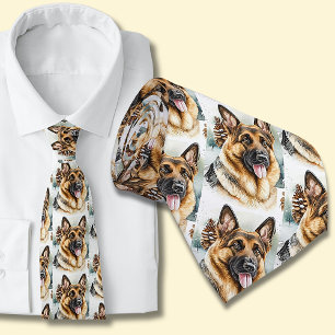 Cravate Chiens bergers allemands GSD en neige blanche