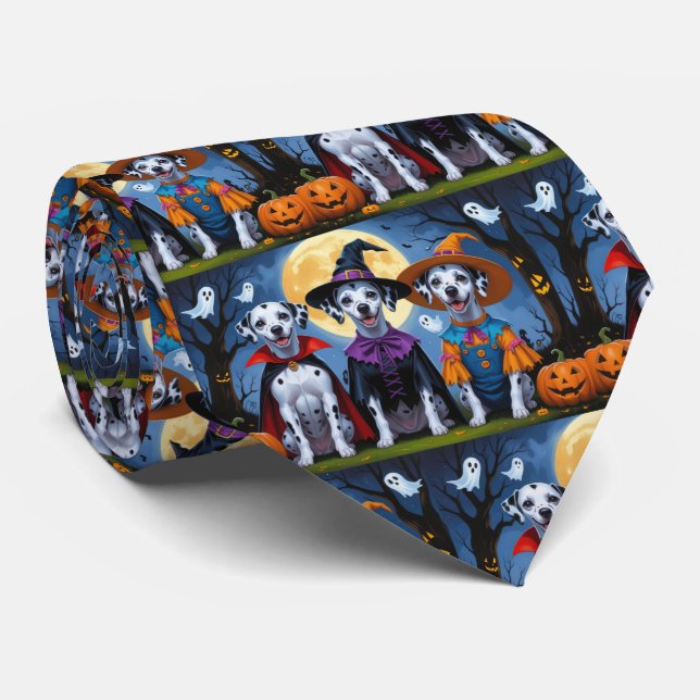 Cravate Chiens de Dalmatie Citrouille Halloween drôle (Roulé)