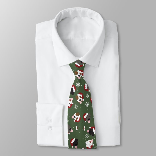 Cravate Chiens de Noël sur Vert (Attaché)