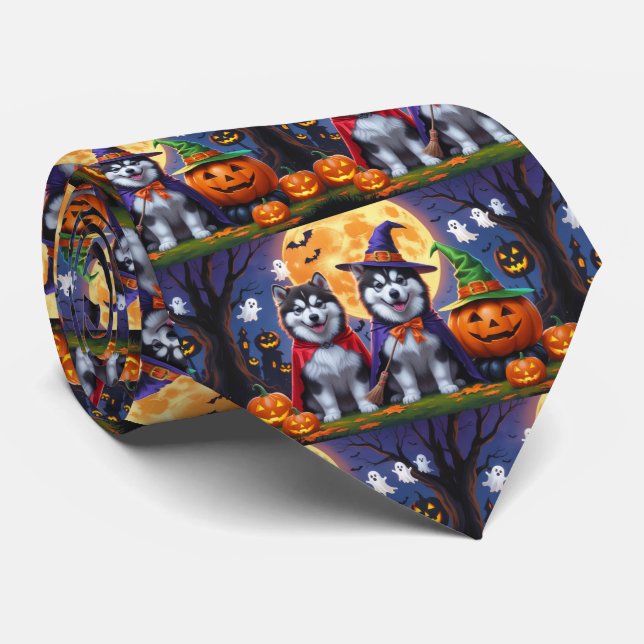 Cravate Chiens malamuts de l'Alaska Citrouille Halloween d (Roulé)