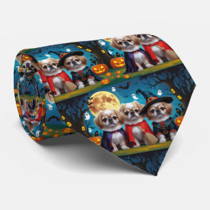 Cravate Chiens Pekingese Citrouille Halloween drôle