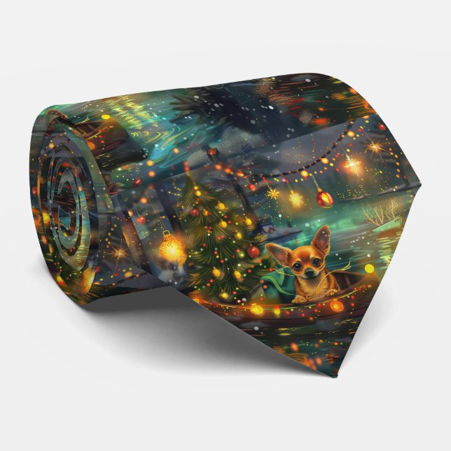 Cravate Chihuahua Noël Festive Voyage (Roulé)