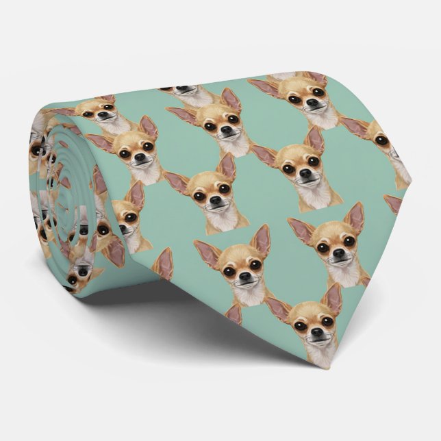 Cravate Chihuahua Portrait Necktie – Mint Dog Lover Gift (Roulé)