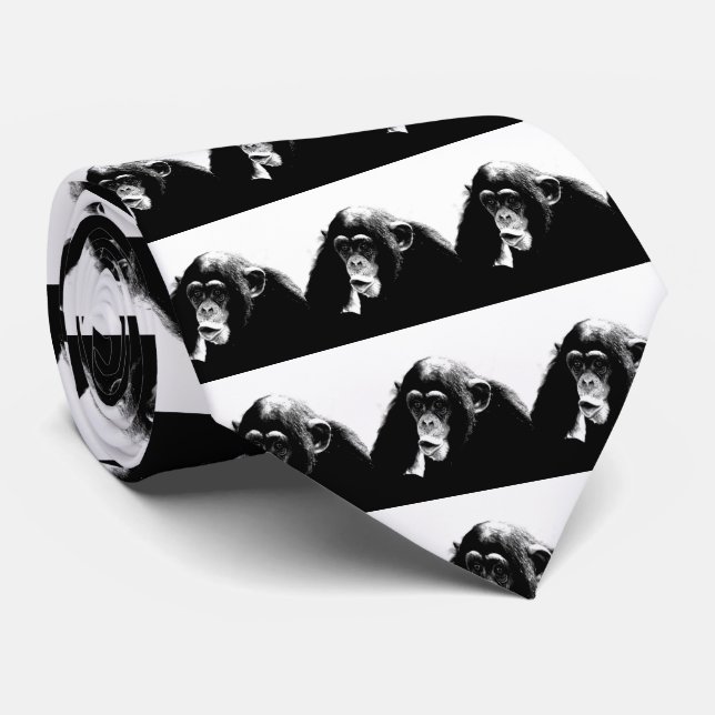 Cravate Chimpanzé noir blanc (Roulé)