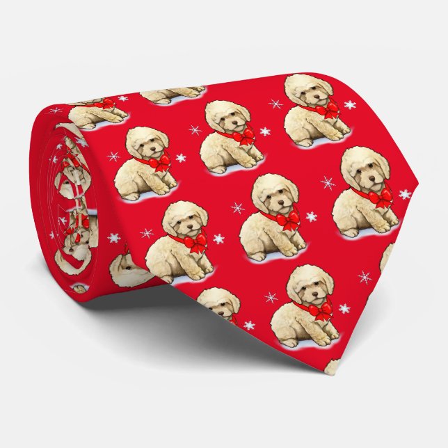 Cravate Chiot de caniche vêtu d'une bow de Noël (Roulé)