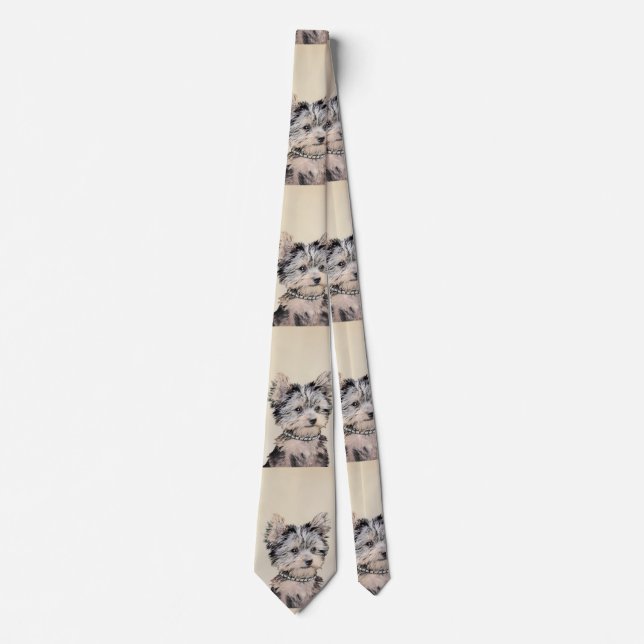 Cravate Chiot de Yorkshire Terrier peignant l'art original (Devant)