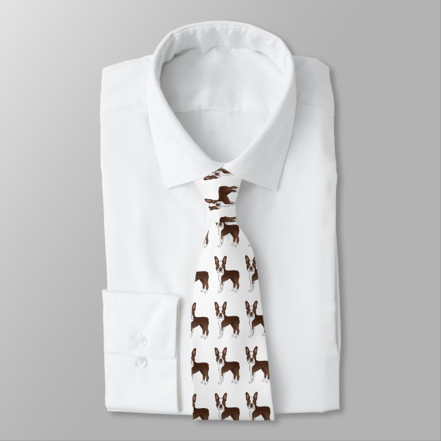 Cravate Chocolat Brown Boston Terrier Motif de dessin de c (Attaché)