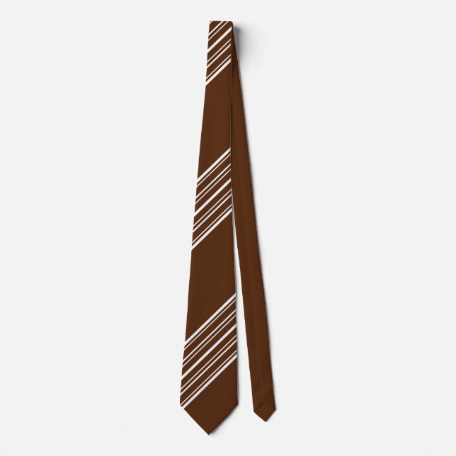 Cravate Chocolat Brown et blanc Diagonale rayures 2 côtés (Devant)