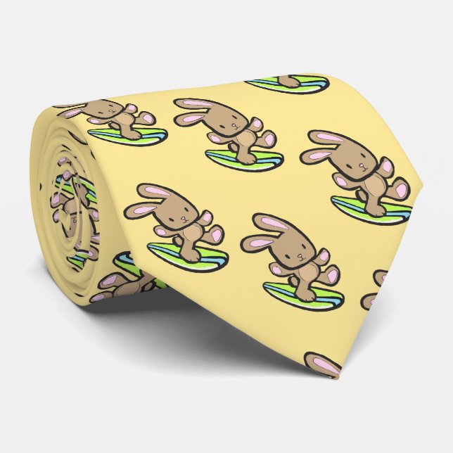 Cravate Chocolat Surf Bunny de Pâques Hawaiian (Roulé)