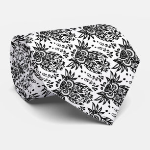 Cravate Chouette blanche noire Oiseau Nature Art