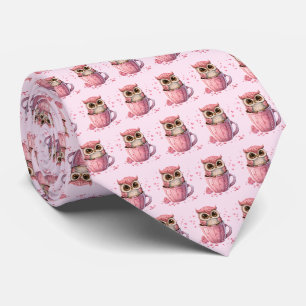 Cravate Chouette rose mignonne dans une coupe Motif de Sai