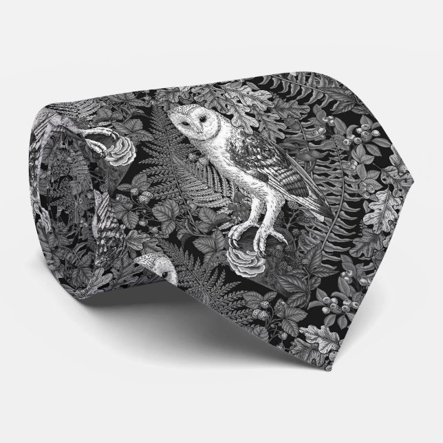 Cravate Chouettes, fougères, chênes et baies 4 (Roulé)