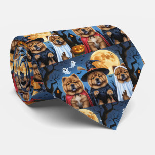 Cravate Chow Chow Chien Citrouille Halloween drôle