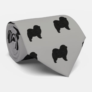Cravate Chow Chow Silhouettes Motif gris et noir