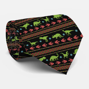 Cravate Christmas Dinosaurs Knit Embroidered Fair Isle