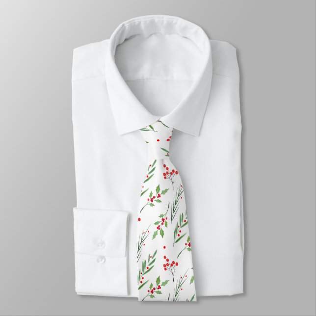 Cravate Christmas Mixed Botanical Pattern  Neck Tie (Attaché)