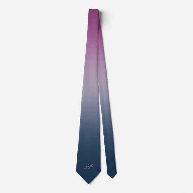 Cravate Ciel nocturne bleu et violet ombre monogramme (Devant)