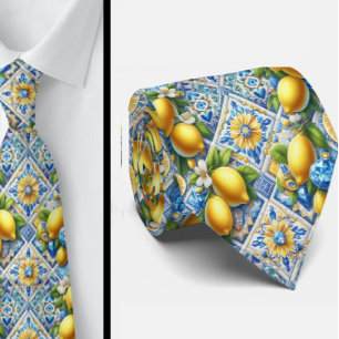 Cravate Citron d'Amalfi Méditerranée Faux Diamants Faux So