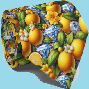 Cravate Citron d'Amalfi Méditerranée Faux Diamants Faux So
