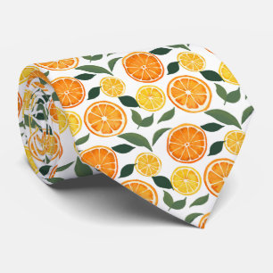 Cravate Citron et Motif d'agrumes orange