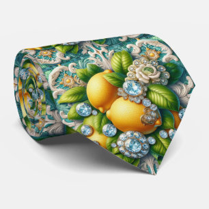 Cravate Citrons d'Amalfi Faux Soie Diamants Art Déco