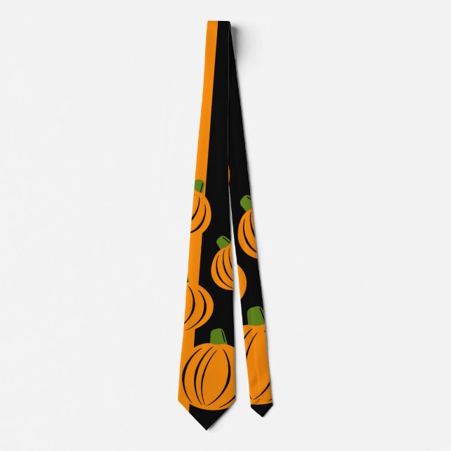 Cravate Citrouille moderne d'Halloween noir et orange (Devant)
