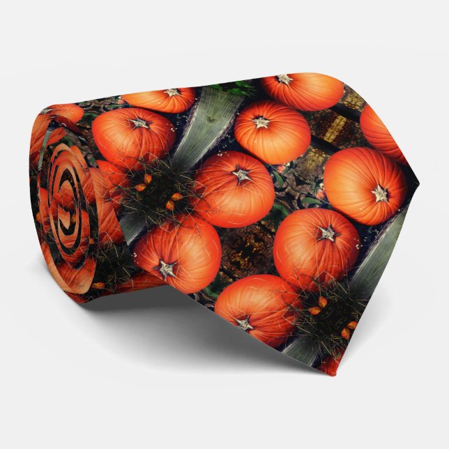 Cravate Citrouille Pair Automne Motif Abstrait (Roulé)