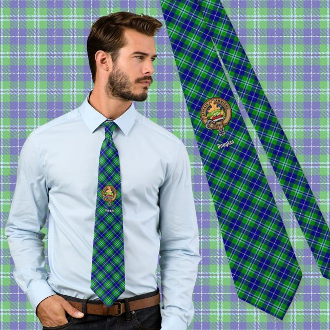 Cravate Clan Douglas Crest sur Tartan (Créateur téléchargé)