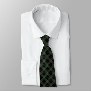 Cravate Clan Gunn Tartan vert foncé et noir plaid