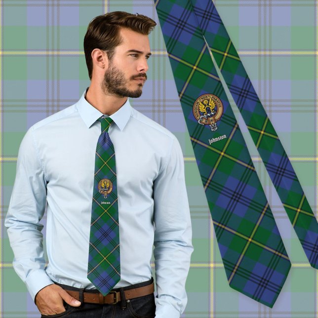 Cravate Clan Johnston Crest sur Tartan (Créateur téléchargé)