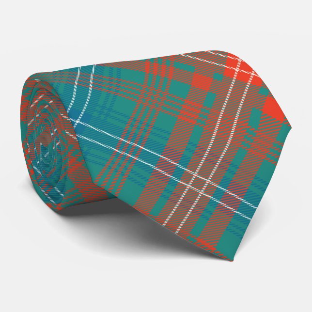 Cravate Clan Wilson Tartan Plaid Orange Turquoise Motif (Roulé)