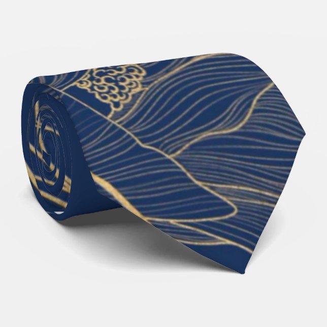 Cravate Classe Marine Bleu Botanique Florales Groomesmen (Roulé)