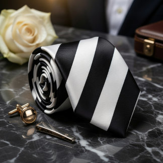 Cravate  Classic Black White Pinstripe