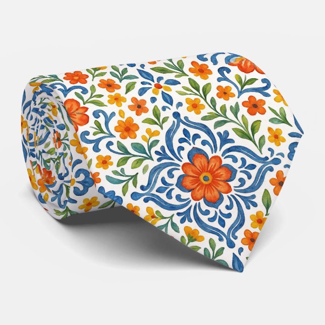 Cravate Classic Ethnic Méditerranéen Floral Art Motif (Roulé)